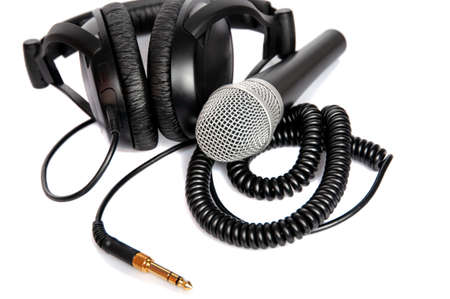 Headphone and microphone isolated on white background. musical concept.の写真素材