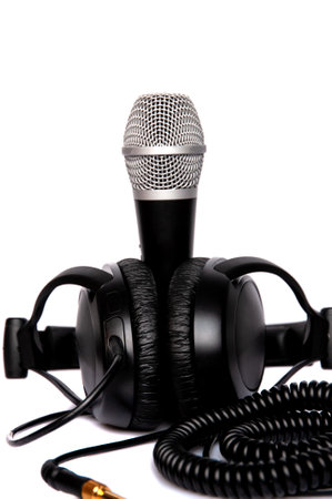 Headphone and microphone isolated on white background. musical concept.の写真素材