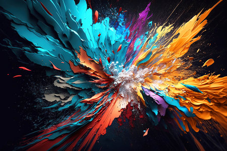 Colored paint splash isolated on black background. Abstract 3D background. 3d render, abstract modern colorful background, Generative AI.の素材