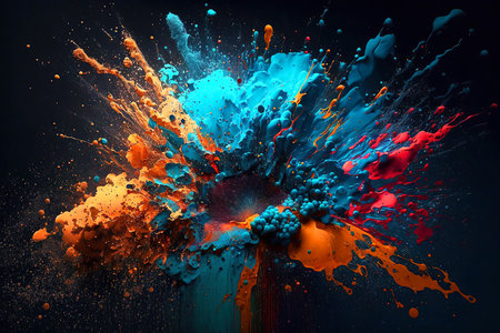 Colored paint splash isolated on black background. Abstract 3D background. 3d render, abstract modern colorful background, Generative AI.の素材