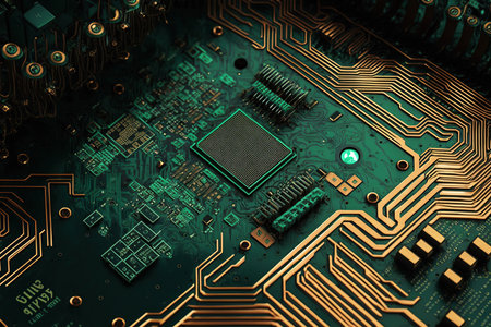 Central Computer Processors CPU concept. Motherboard digital chip. Technology science background. integrated communication processor. 3D illustration. Generative AI.の素材