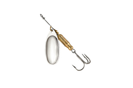 Fishing Spinner (Spoon Lure) Isolated on White background. Tackles for catching of fishes.の写真素材