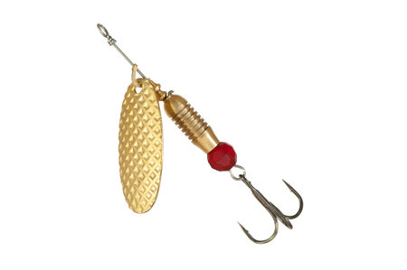 Fishing Spinner (Spoon Lure) Isolated on White background. Tackles for catching of fishes.の写真素材
