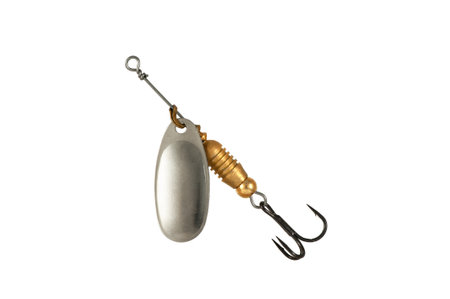 Fishing Spinner (Spoon Lure) Isolated on White background. Tackles for catching of fishes.の写真素材