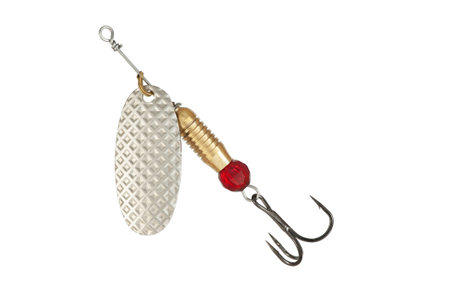 Fishing Spinner (Spoon Lure) Isolated on White background. Tackles for catching of fishes.の写真素材