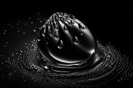Water drops on black background. Abstract 3d rendering futuristic dots. Generative AI.の素材