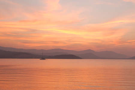 evening at the sea in Thailand beautiful view from the boatの写真素材