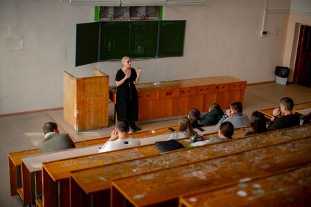 The teacher tells a lecture in the audience of the University.の写真素材