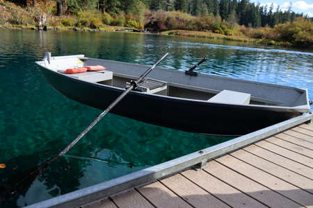 This image features a boat at dock at Clear Lake.の写真素材