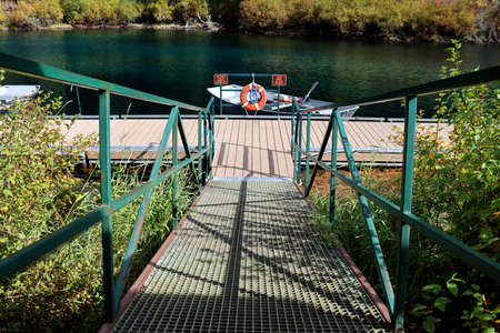 This is the gangplank to the dock at Clear Lake.の写真素材