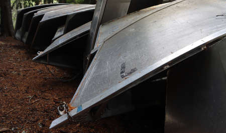 stack of boats set aside for winter.の写真素材