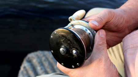 This is a reel from a fishing rod.の写真素材