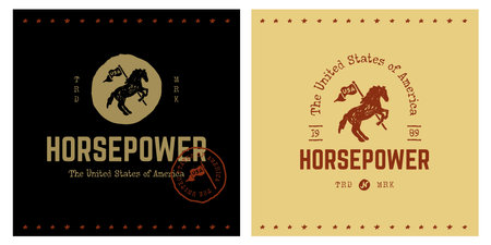 Horse with flag USA silhouette vintage logo icon templateのイラスト素材