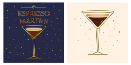 Espresso martini - cocktail art deco illustrationのイラスト素材