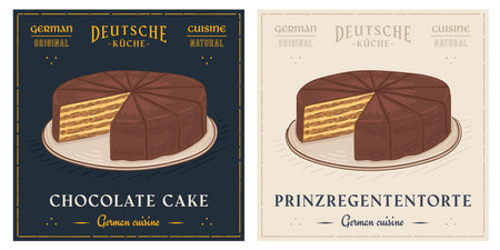 Prinzregententorte Bavarian chocolate cake retro vintage illustrationのイラスト素材