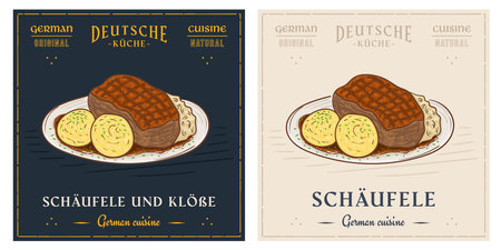 Schaufele German traditional roasted meat with potato dumplingsのイラスト素材