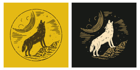 Howling wolf line esoteric alchemy magic space illustration design