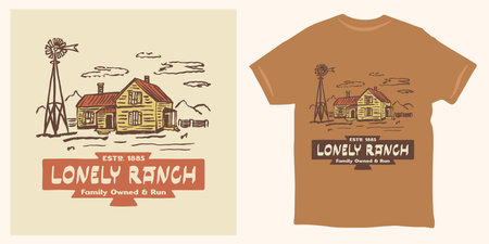Lonely ranch barn windmill vintage logoのイラスト素材