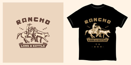 ranch cowboy cow lasso rodeo vintage retro emblemのイラスト素材