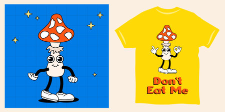 Mushroom retro cartoon character mascot illustrationのイラスト素材