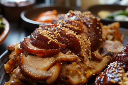 It is a traditional Korean food made by boiling pork leg in soy sauce and cutting it into easy-to-eat pieces.の写真素材