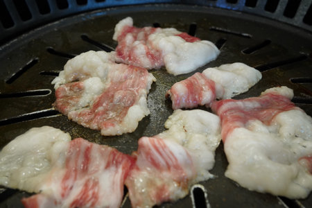 Korean style grilled beef brisket on the grill