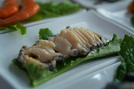 Seafood on a plate in a restaurant, close-up