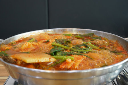 Korean fish stew made with plenty of red pepper powder and seasoned with various vegetables