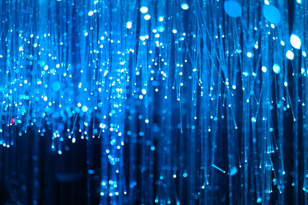blue fiber optic background with lots of light and bokeh