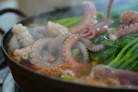 Korean health food Yeonpotang. Boiled with octopus and various vegetables.の写真素材