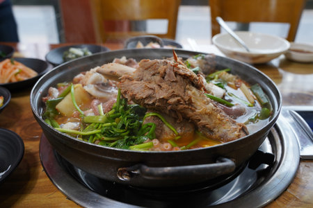 Korean health food made by boiling octopus and ribs togetherの写真素材