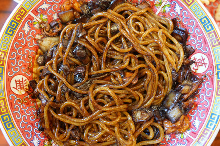 Jjajangmyeon is a Korean-style Chinese noodle dish that is popular in Korea because of its sweet and salty tasteの写真素材