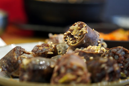 Sundae is a type of blood sausage in Korean cuisineの写真素材