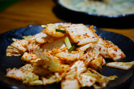 geotjeori, an unfermented Korean kimchi made with cabbage and a spicy chili pepper seasoningの写真素材