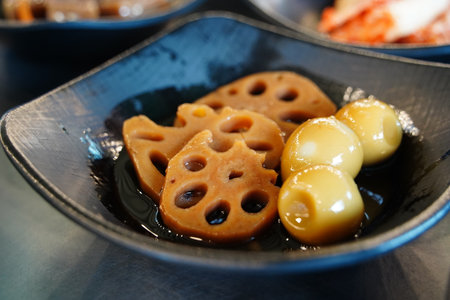 Braised Korean Lotus Root with Quail Eggs