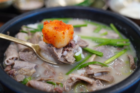 Korean Sundae Soup (Soondae Guk) in Earthenware Pot