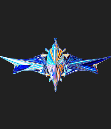 Centrally placed curved and very colorful artfully multi-layered textured abstract symmetrical shape - 3d illustrationの写真素材