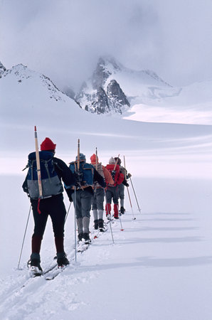 High alpine mountain range panorama on the Haute Route in the Valais or Pennine Alps between Chamonix and Zermatt in Switzerlandの写真素材