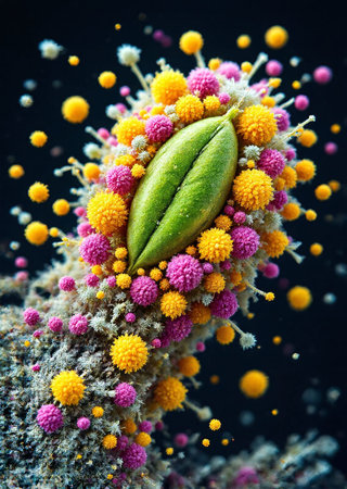 Cactus with flowers on a black background. Colorful flowers.