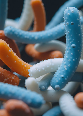 Close-up of rod-shaped Bacillus bacteria, common in nature and bodies. Versatile microbes, some beneficial, others cause diseases