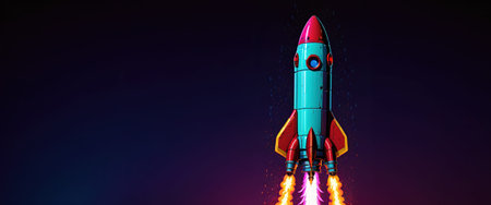 Illustrative representation of a simple rocket that is just starting and on its way up - ai generated