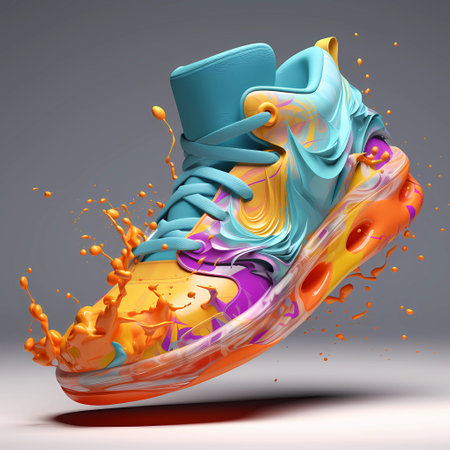 Sneakers made of colorful paint splashes. 3D renderingの素材