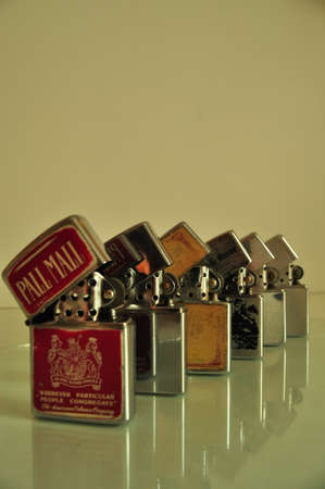 set of zippo lighters on glassのeditorial素材