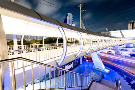Bangkok, Thailand - March 2, 2015 :Night scene of beautiful lighting overpass road crossing bridge in heart of bangkok thailandのeditorial素材