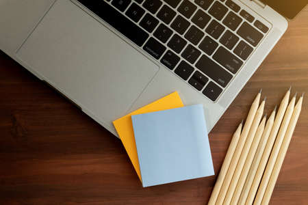 Sharpened pencils and portable computerの写真素材