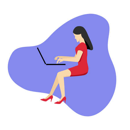 woman in sitting position using laptopのイラスト素材