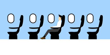 Businessman travel by airplane in economy class.のイラスト素材