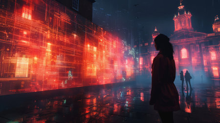 Augmented reality city tour with historical hologramsの素材