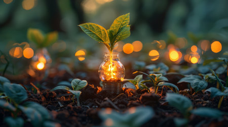 a light bulb with a plant growing out of itの素材