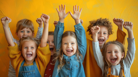 Kids express joy and smile happily.の素材